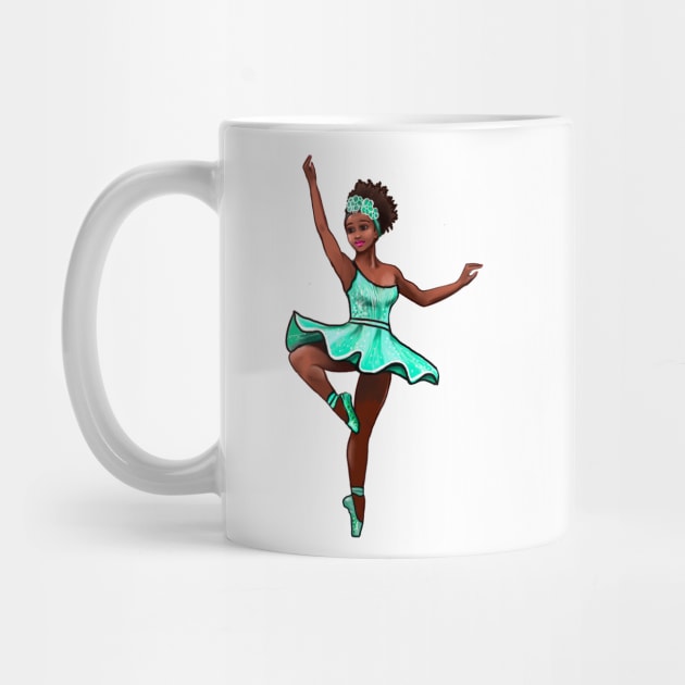 Ballet Dancer in green tutu dancing cute black girl African American brown skin ballerina - Dance by Artonmytee